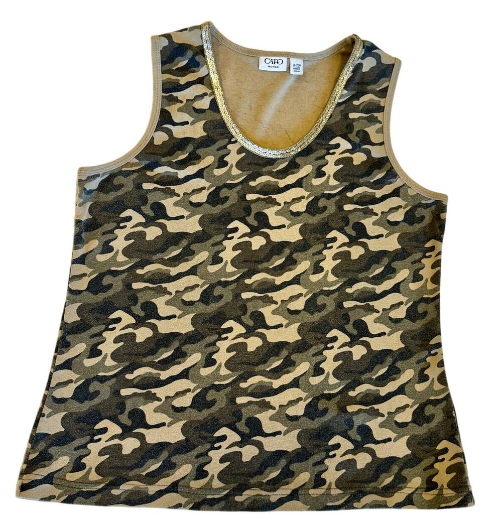 Cato Camo Sleeveless Top with Gold Sequins | Size 18/20